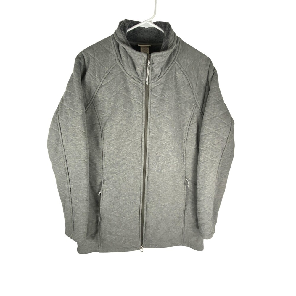 L.L.Bean Jacket Womens Small Gray Quilted Fleece Lined Full Zip Warm Coat